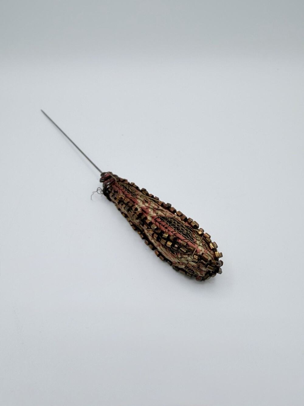 Antique Braided/Beaded Textile Hat Pin 8"